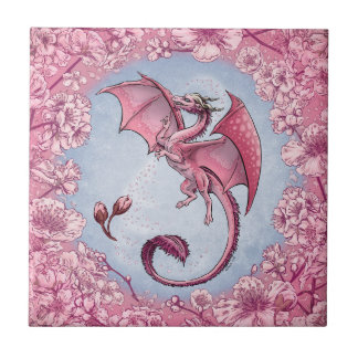 Pink Dragon of Spring Nature Fantasy Art Ceramic Tile