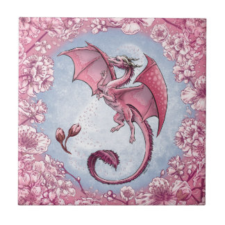 Pink Dragon of Spring Nature Fantasy Art Ceramic Tile