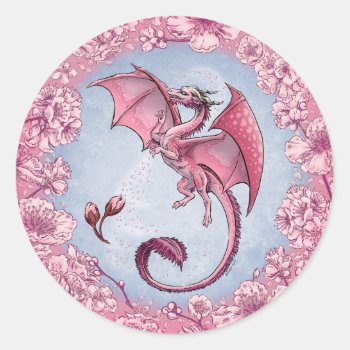Pink Dragon Of Spring Nature Fantasy Art Classic Round Sticker by critterwings at Zazzle