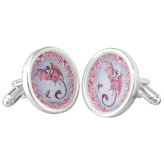 Pink Dragon of Spring Nature Fantasy Art Cufflinks