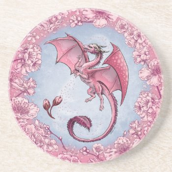 Pink Dragon Of Spring Nature Fantasy Art Drink Coaster by critterwings at Zazzle