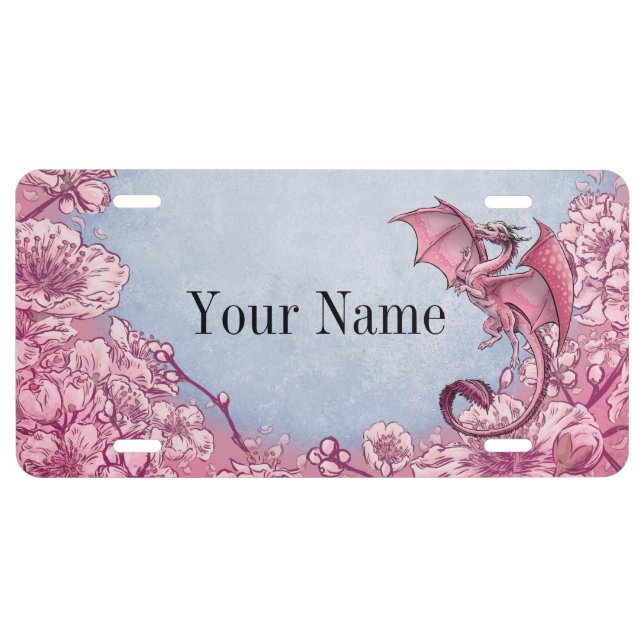 Pink Dragon of Spring Nature Fantasy Art License Plate (Front)