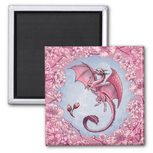 Pink Dragon of Spring Nature Fantasy Art Magnet