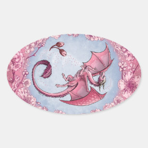 Pink Dragon of Spring Nature Fantasy Art Oval Sticker