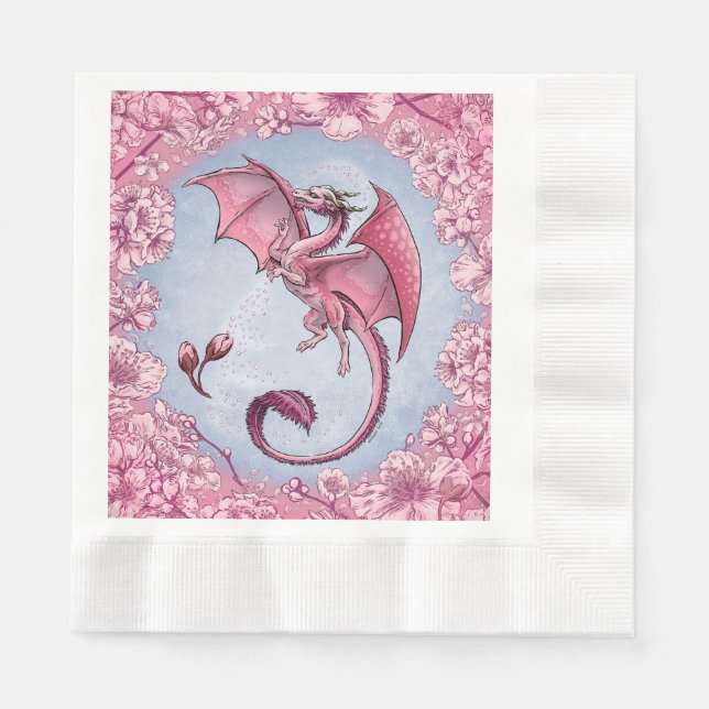Pink Dragon of Spring Nature Fantasy Art Paper Napkins (Front)