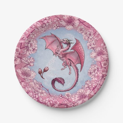 Pink Dragon of Spring Nature Fantasy Art Paper Plates