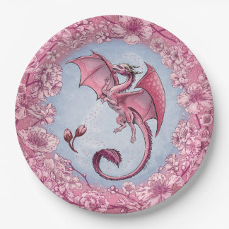 Pink Dragon of Spring Nature Fantasy Art Paper Plates