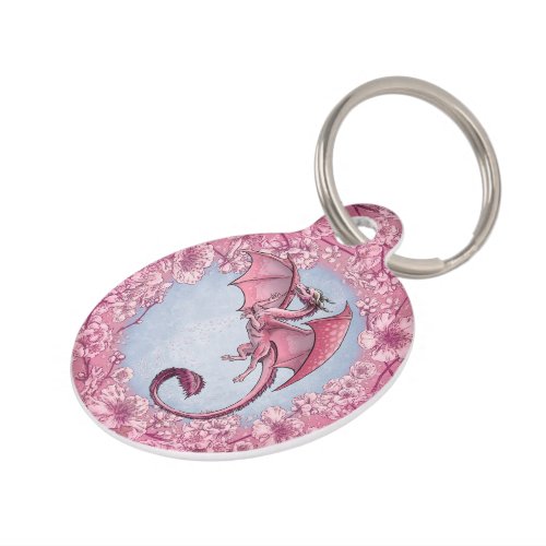 Pink Dragon of Spring Nature Fantasy Art Pet Name Tag