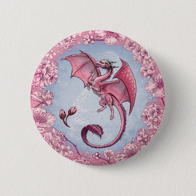 Pink Dragon of Spring Nature Fantasy Art Pinback Button (Front)