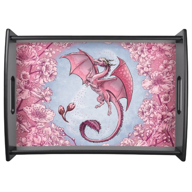 Pink Dragon of Spring Nature Fantasy Art Serving Tray (Front)