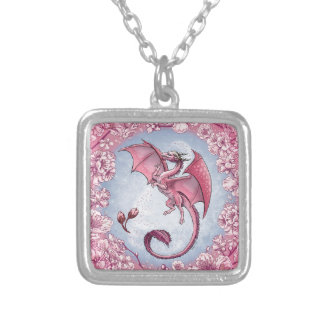 Pink Dragon of Spring Nature Fantasy Art Silver Plated Necklace