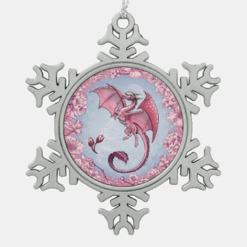 Pink Dragon Of Spring Nature Fantasy Art Snowflake Pewter Christmas Ornament by critterwings at Zazzle