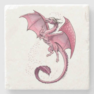 Pink Dragon of Spring Nature Fantasy Art Stone Coaster