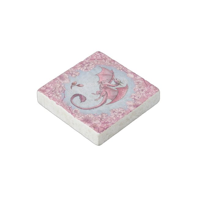 Pink Dragon of Spring Nature Fantasy Art Stone Magnet (Angled)