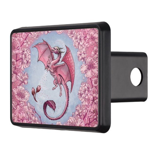 Pink Dragon of Spring Nature Fantasy Art Trailer Hitch Cover (Left)
