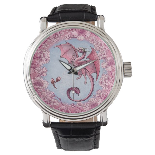 Pink Dragon of Spring Nature Fantasy Art Watch (Front)
