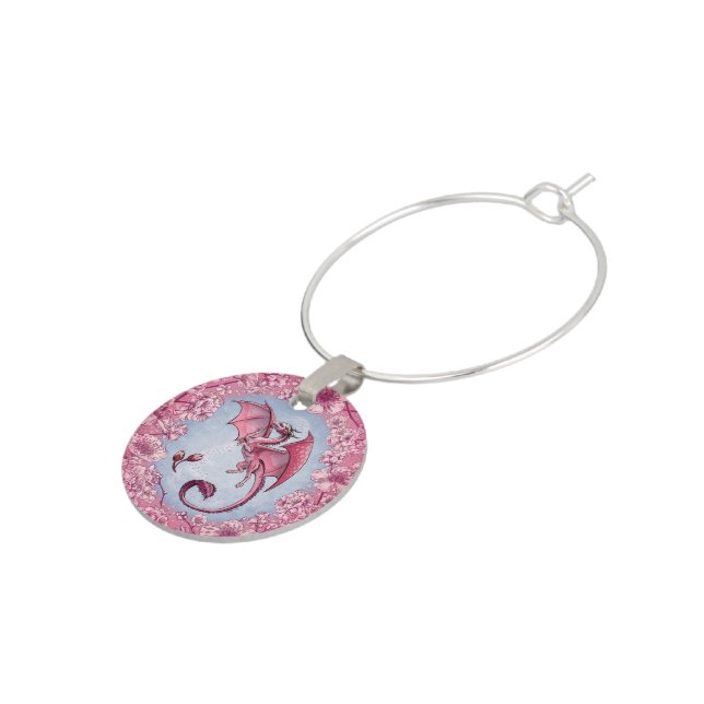 Pink Dragon of Spring Nature Fantasy Art Wine Charm (Side)