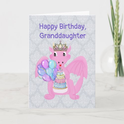 Pink Dragon Princess Birthday for Granddaughter Card