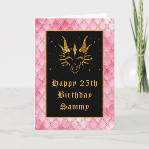 Pink Dragon Scales Faux Glitter Happy Birthday Card