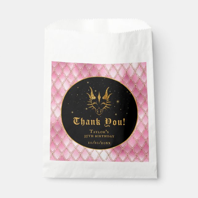 Pink Dragon Scales Gold Birthday Thank You Favor Bag (Front)