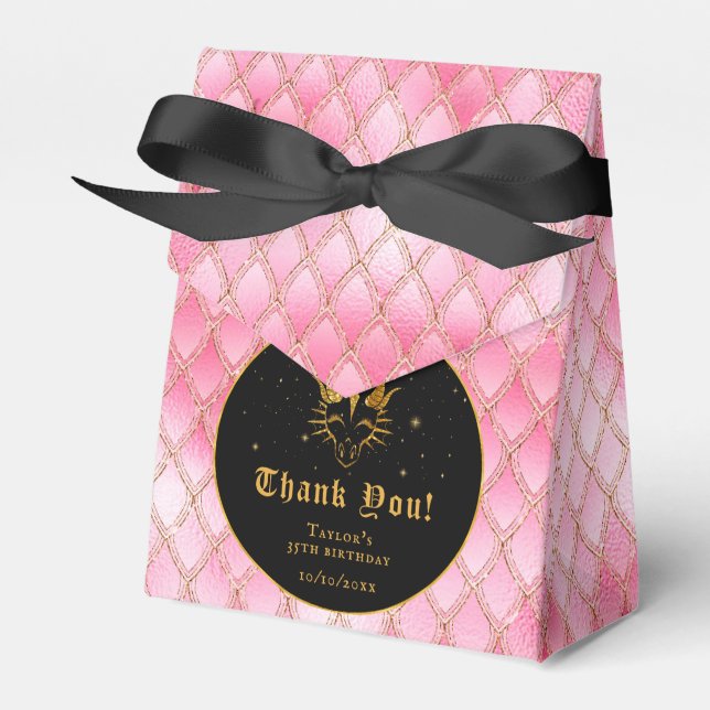 Pink Dragon Scales Gold Birthday Thank You Favor Boxes (Front Side)