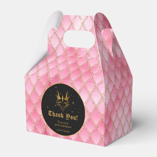 Pink Dragon Scales Gold Birthday Thank You Favor Boxes