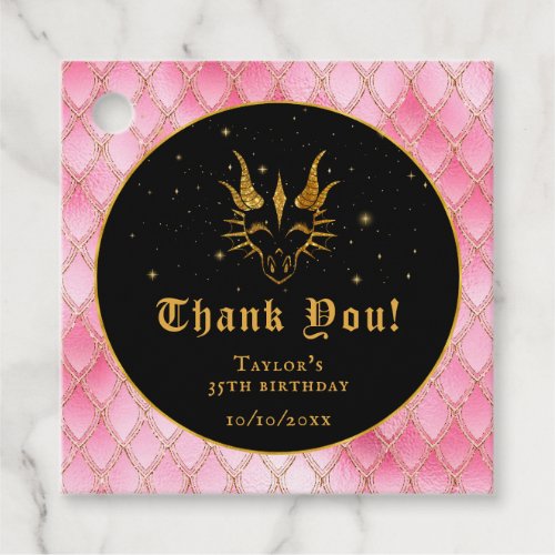 Pink Dragon Scales Gold Birthday Thank You Favor Tags