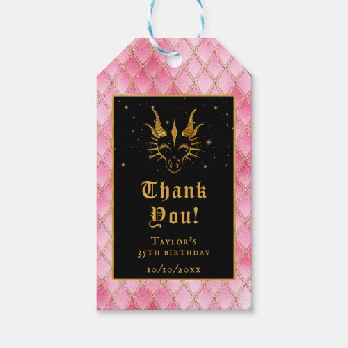 Pink Dragon Scales Gold Birthday Thank You Gift Tags