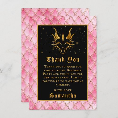 Pink Dragon Scales Gold Faux Glitter Birthday Thank You Card