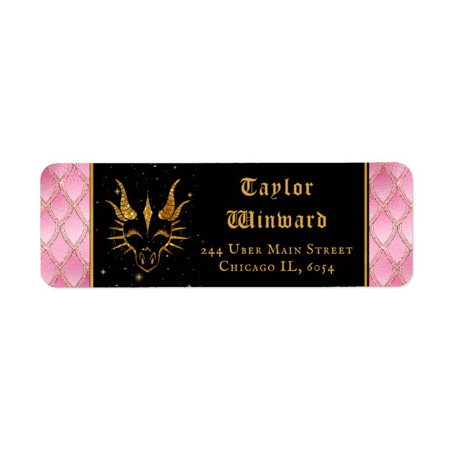 Pink Dragon Scales Gold Faux Glitter Label (Front)