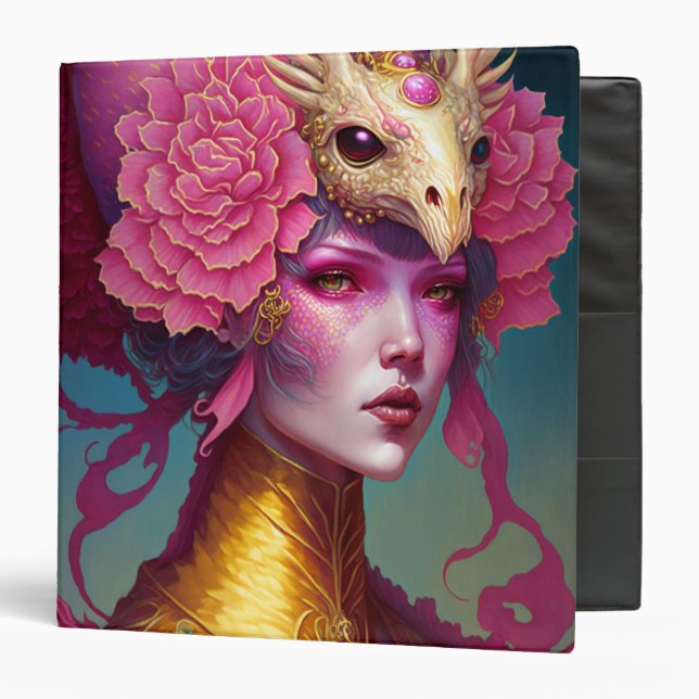 Pink Dragon Skull Woman Fantasy Art 3 Ring Binder (Front/Inside)