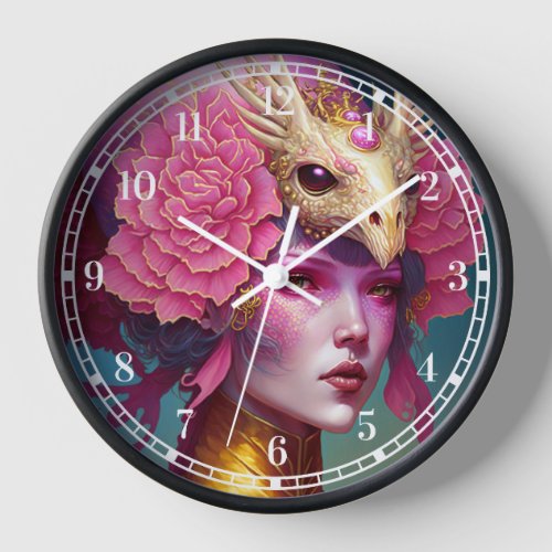 Pink Dragon Skull Woman Fantasy Art Clock