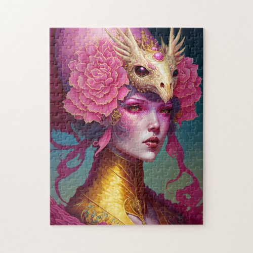 Pink Dragon Skull Woman Fantasy Art Jigsaw Puzzle