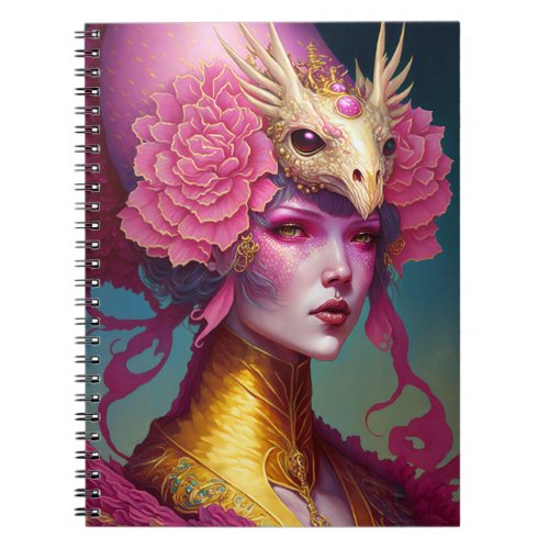 Pink Dragon Skull Woman Fantasy Art Notebook