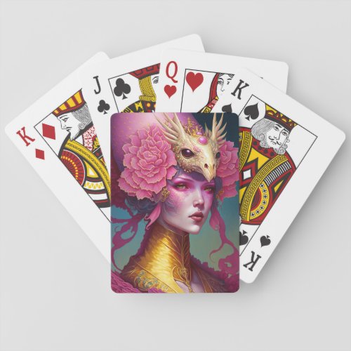 Pink Dragon Skull Woman Fantasy Art Playing Cards