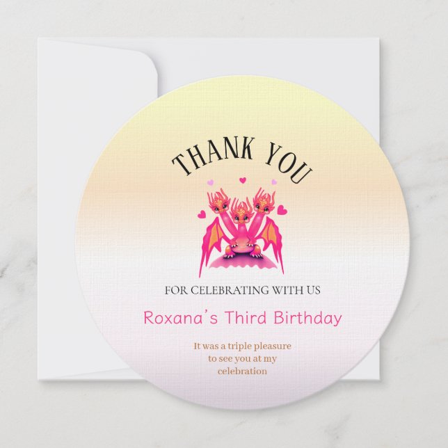 Pink dragon thank you card (Front)