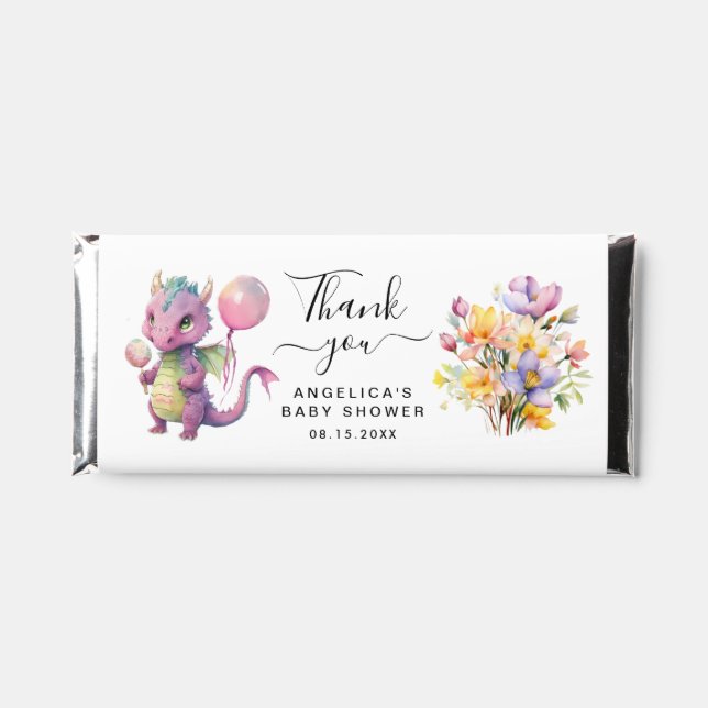 Pink Dragon with Balloons Floral Bouquet Thank You Hershey Bar Favors (Front)