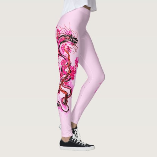 Pink Dragon with Blossoms Leggings