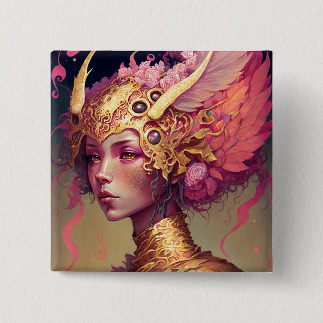 Pink Dragon Woman Fantasy Art Button (Front)