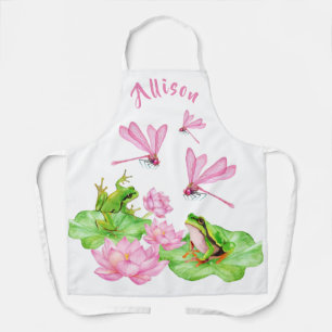 Pink Dragonflies and Green Frog Personalized Apron