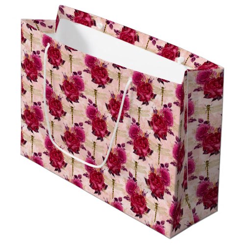 Pink Dragonflies and Roses  Large Gift Bag