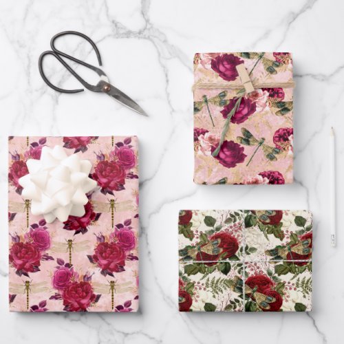 Pink Dragonflies and Roses  Wrapping Paper Sheets