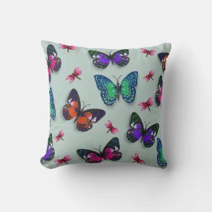 Pink Dragonflies & Butterflies Print Throw Pillow