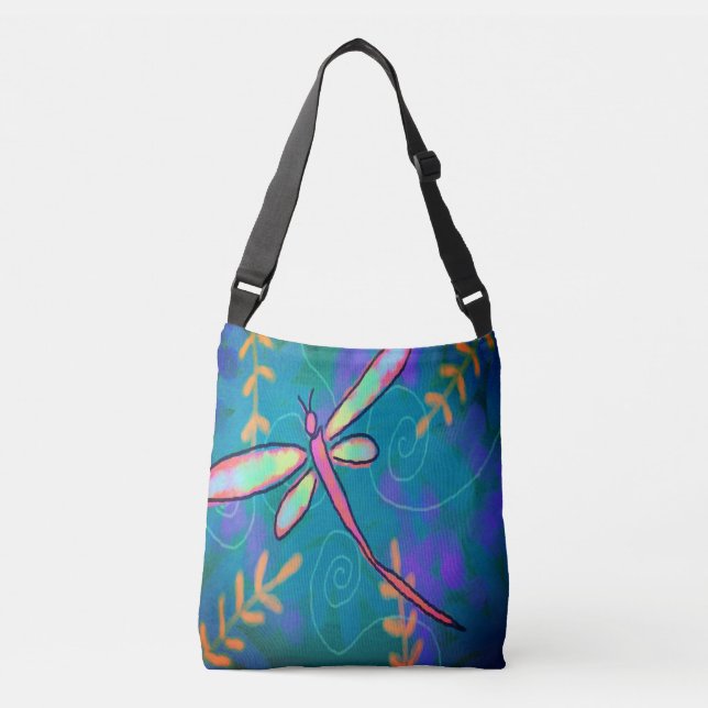 Pink Dragonfly Abstract Art Crossbody Bag (Front)
