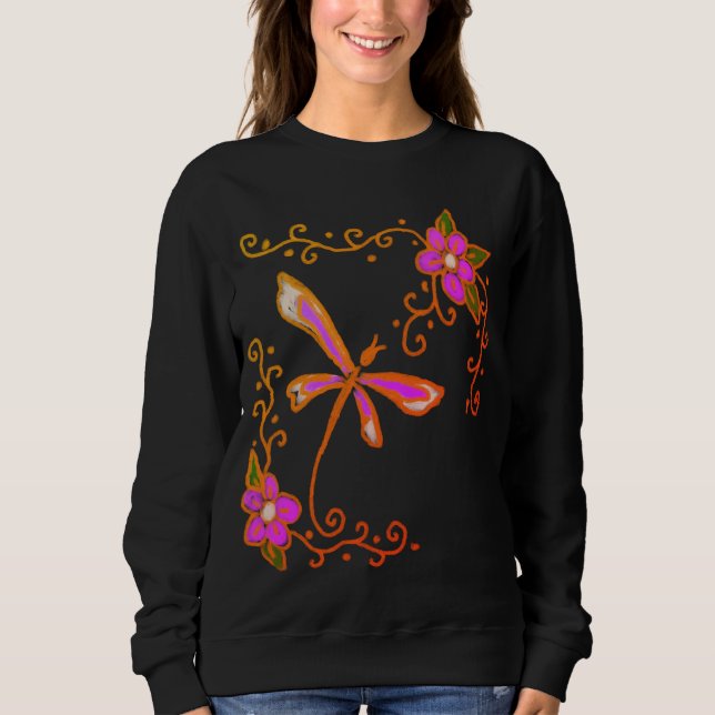 Pink Dragonfly Abstract Wearable Art Sweatshirt (Front)