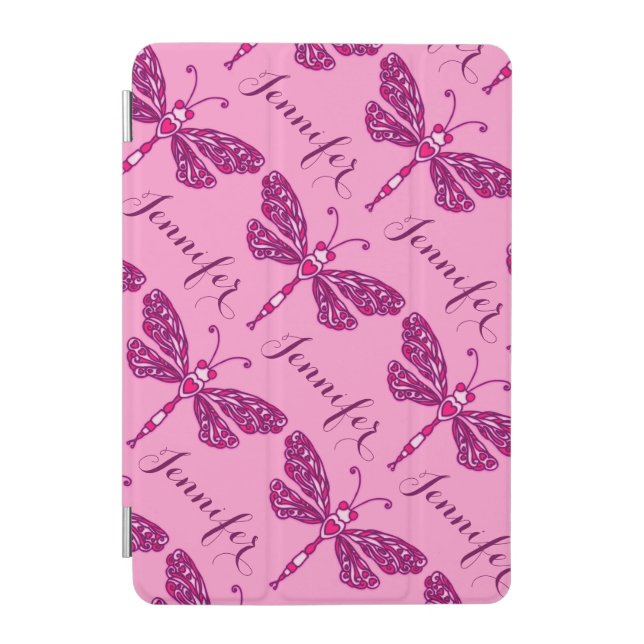 Pink dragonfly art pattern named ipad cover (Front)