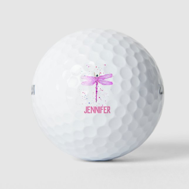 Pink dragonfly Cute Name golf balls (Front)