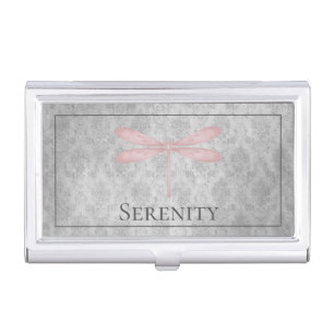 Pink Dragonfly Damask Business Card Case