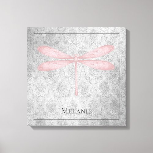 Pink Dragonfly Damask Canvas Print