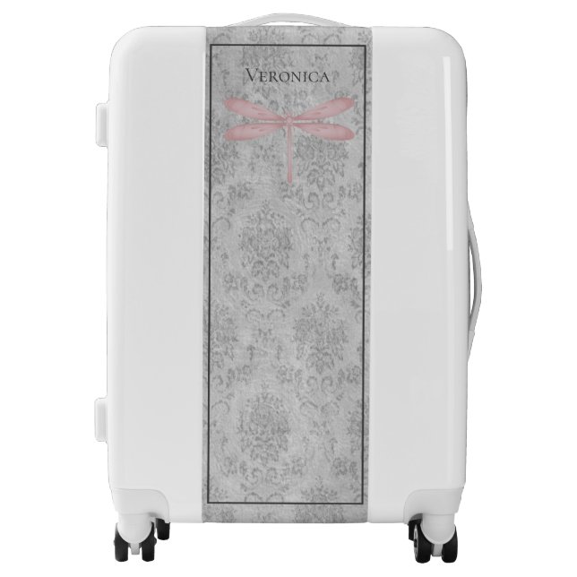 Pink Dragonfly Damask Luggage (Front)